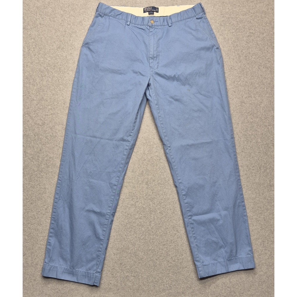 VTG Polo Ralph Lauren Chino Pants Mens 36x32 Light Blue Flat Front 100% Cotton